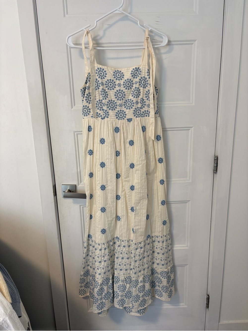American Eagle Outfitters Cream Maxi Dress with Blue Floral Motif